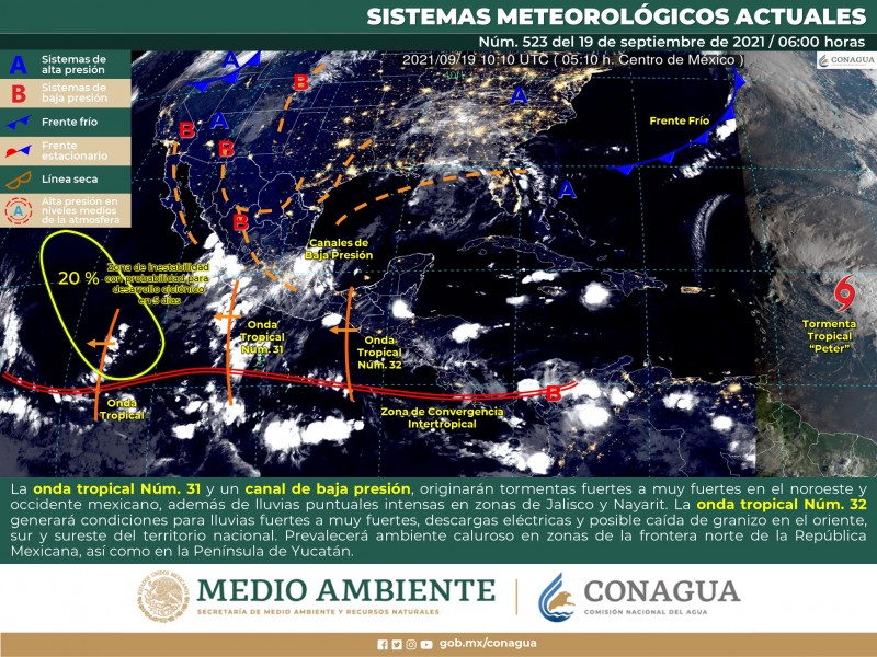 Altas temperaturas y probabilidad de lluvias en Sonora