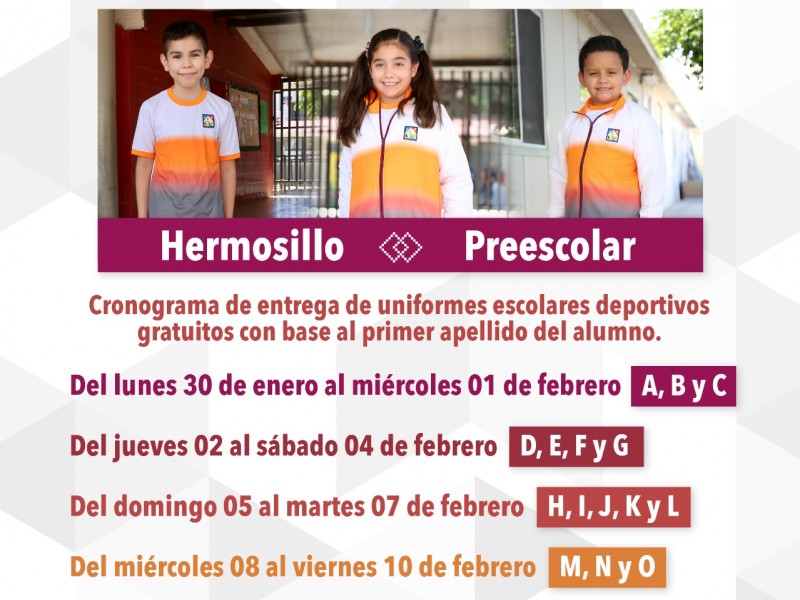 Alumnos de preescolar recibirán uniforme escolar deportivo