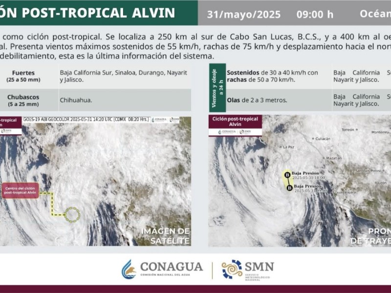 Alvin se debilita, deja lluvias para Sinaloa