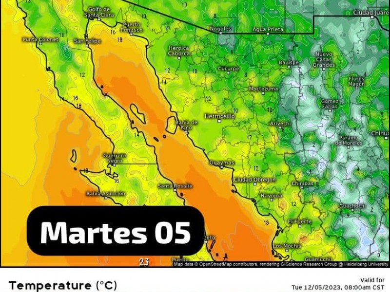 Amaneceres frescos de 14°C este martes en Guaymas