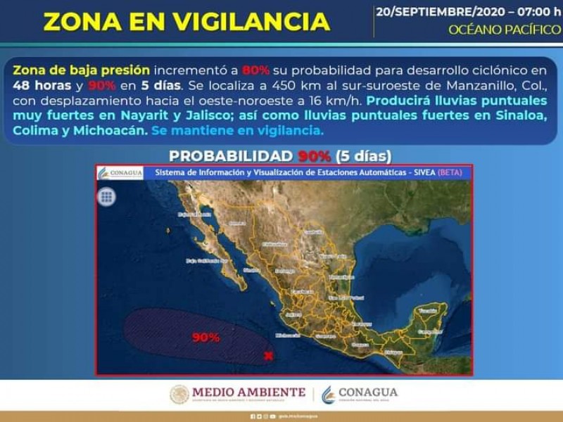 Sistema de baja presión producirá lluvias fuertes en Nayarit