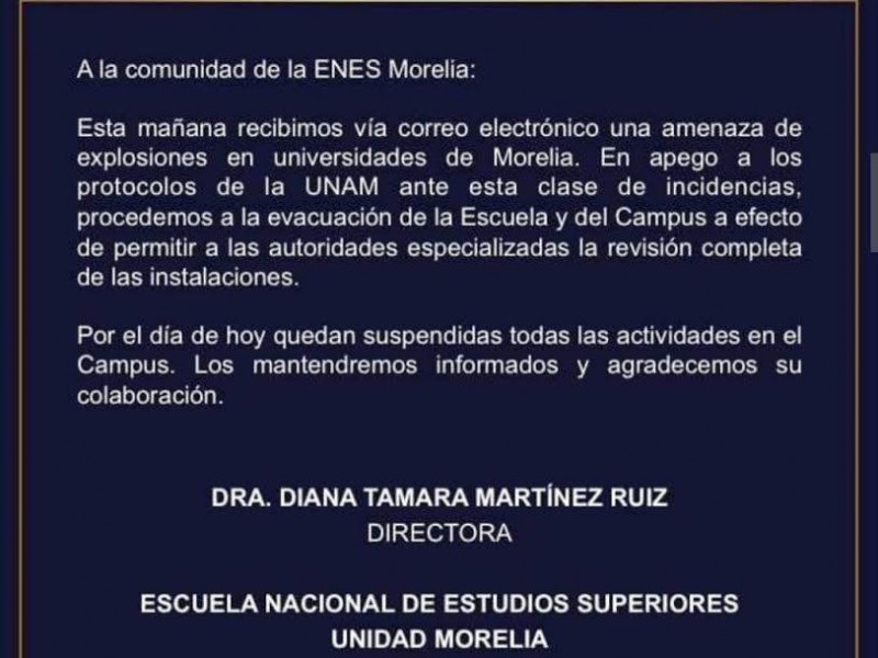 Ante amenazas de bomba desalojan universidades en Morelia