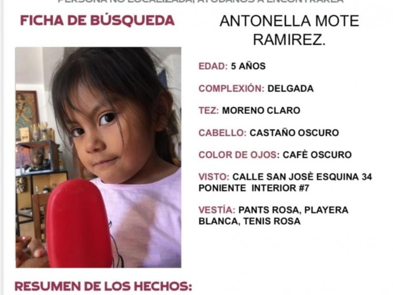 Antonella de 5 años, caso 5 de menores no localizados