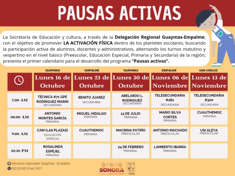 Anuncia SEC programa 'Pausas Activas' en Guaymas y Empalme