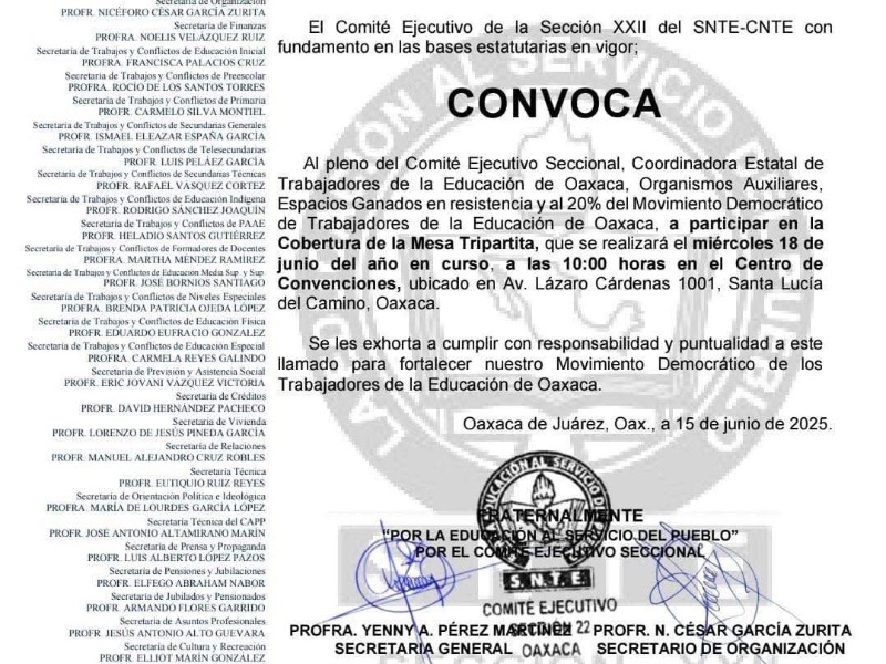 Anuncia Sección 22 nueva movilización masiva en Oaxaca