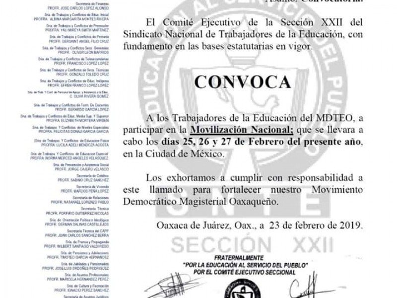 Anuncia Sección 22 Suspención de clases en Oaxaca