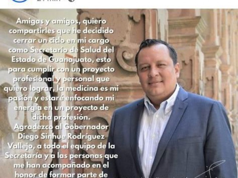 Anuncia su salida de la Secretaría de Salud de Guanajuato