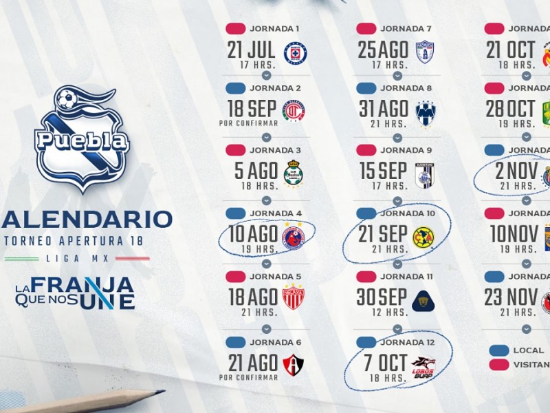 Anuncian Calendario del Club Puebla en el AP18