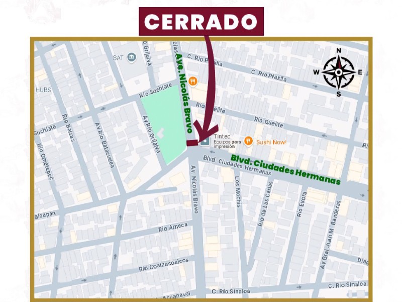 Anuncían cierre vial entre Bravo y Ciudades Hermanas en Culiacán