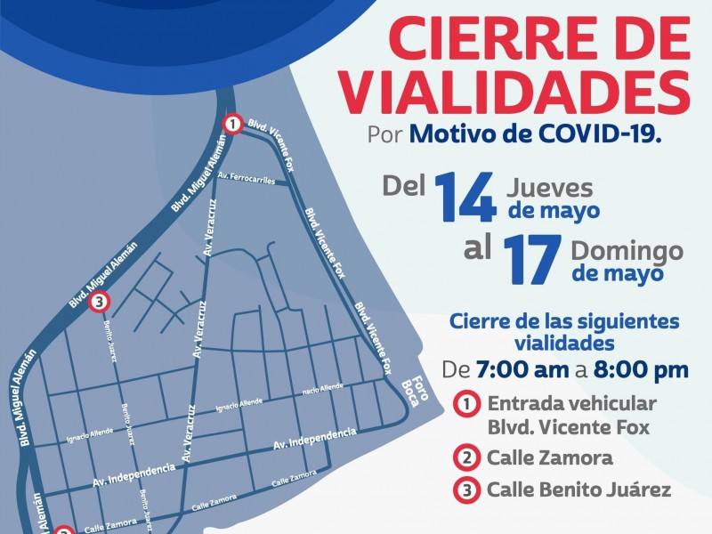 Anuncian cierres viales en Boca del Río