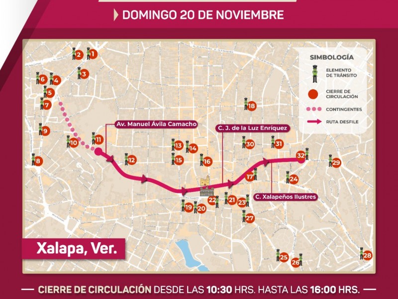 Anuncian cierres viales por desfile del 20 de Noviembre en Xalapa