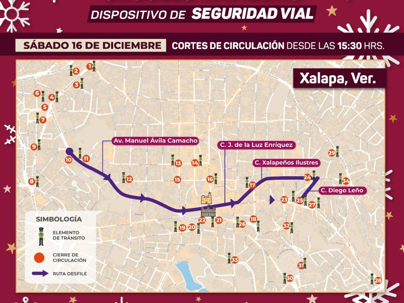 Anuncian cierres viales por desfile navideño en Xalapa