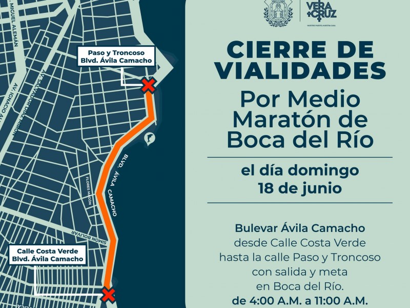 Anuncian cierres viales por Medio Maratón en Veracruz