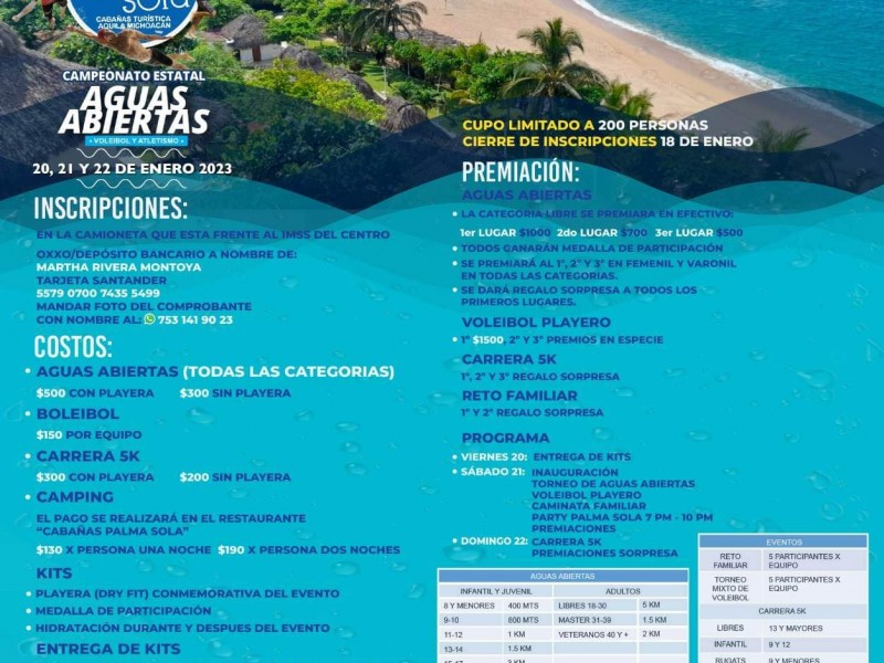 Anuncian Concurso Estatal de Aguas abiertas en playa michoacana