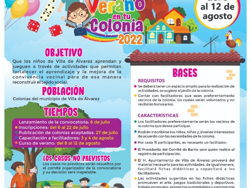 Anuncian cursos de verano en colonias de Villa de Álvarez