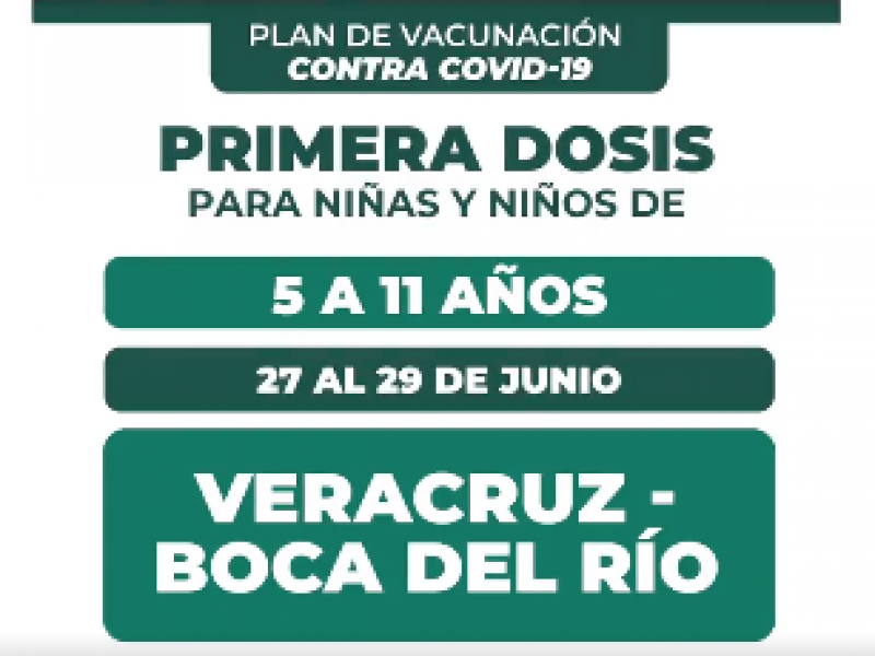 Anuncian fechas de vacunación de menores en Veracruz