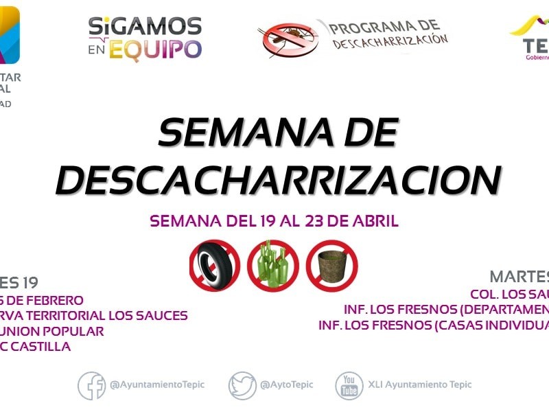 Anuncian jornada de descacharrización para Tepic