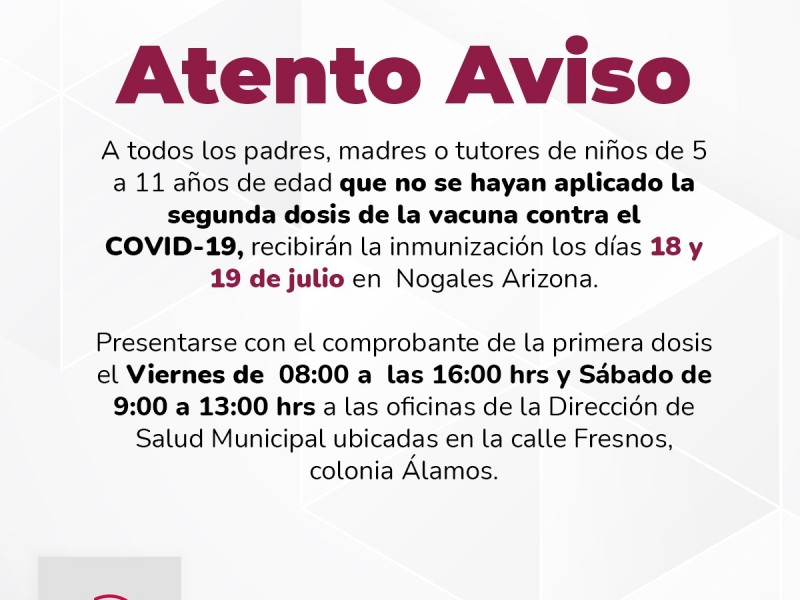 Anuncian jornada de vacunación para niños