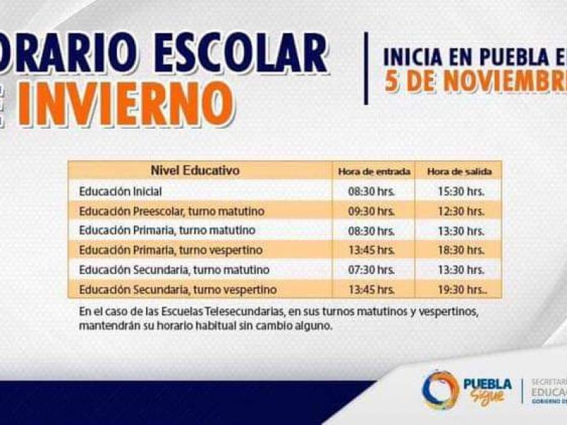 Anuncian la SEP horarios invernal