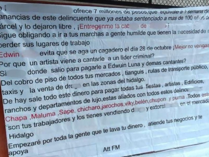 Aparece narcomanta en el mercado La Acocota
