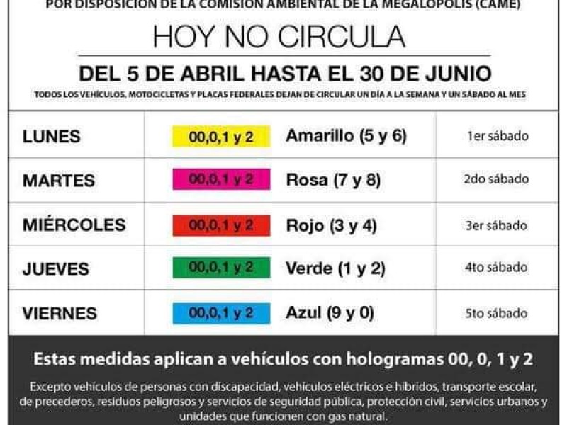 Apartir de mañana entra en vigor el Hoy no Circula