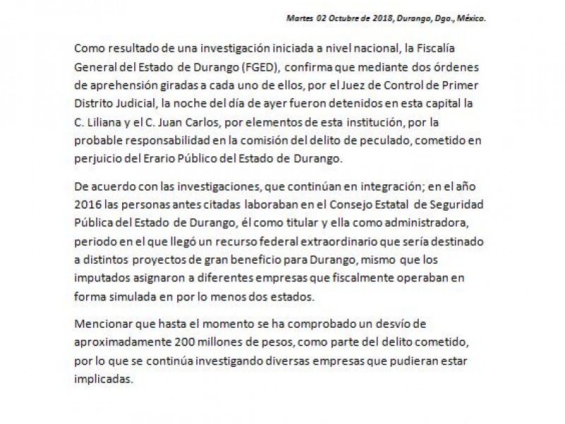 Aprehenden a dos exfuncionarios de la pasada administración