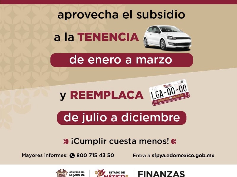 Aprovecha el subsidio a la tenencia de enero a marzo