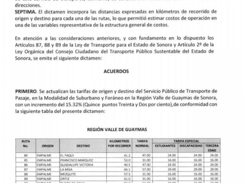 Aprueban aumento a la tarifa del transporte sub-urbano en Guaymas