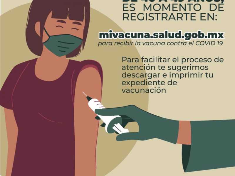 Arranca registro de vacunación para personas de 40+