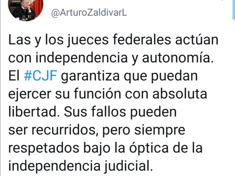 Arturo Zaldívar defiende autonomía e independencia de jueces