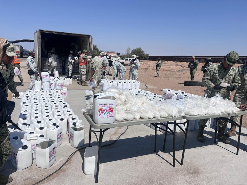 Asegura Ejército Mexicano importante cargamento de metanfetamina en San luis Río Colorado