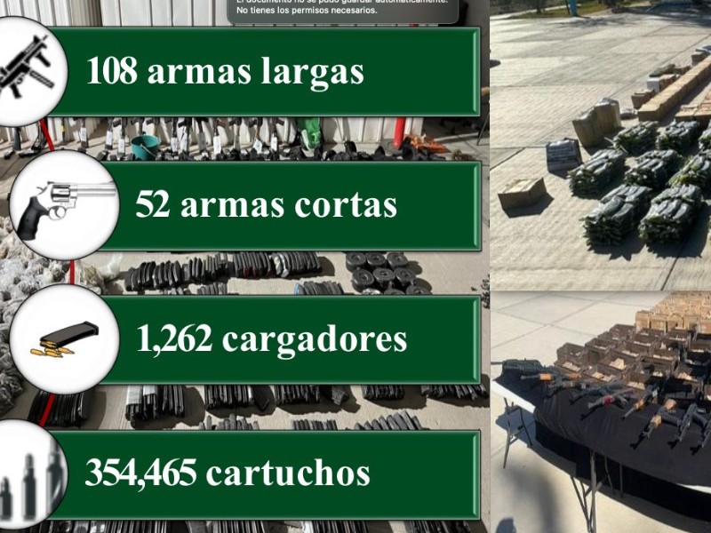 Aseguran 160 armas y más de 350 mil cartuchos en Sonora