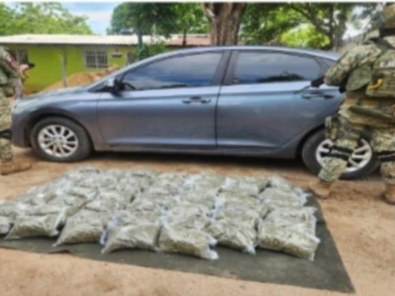 Aseguran 22 kilos de marihuana y un vehículo