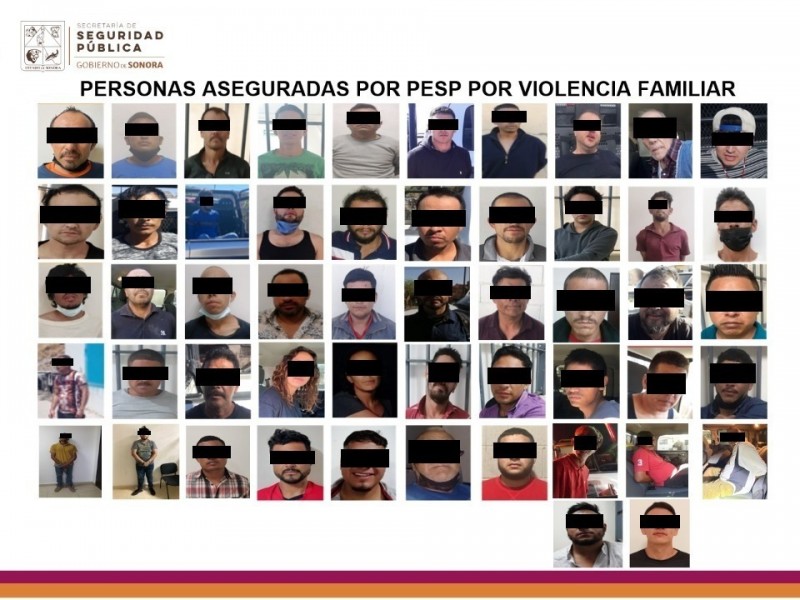 Aseguran a 63 personas por violencia familiar