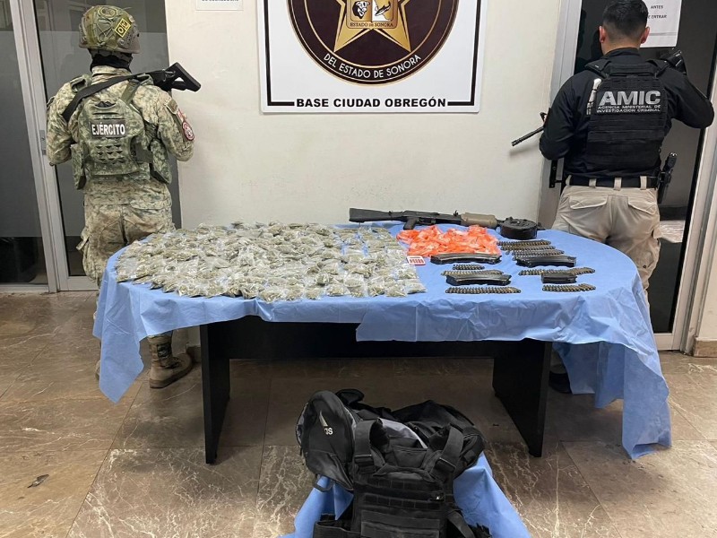 Aseguran fusil, droga y equipo táctico en Cajeme