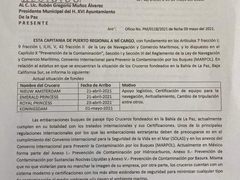 Aseguran que cruceros no contaminan y se intentó reubicarlos