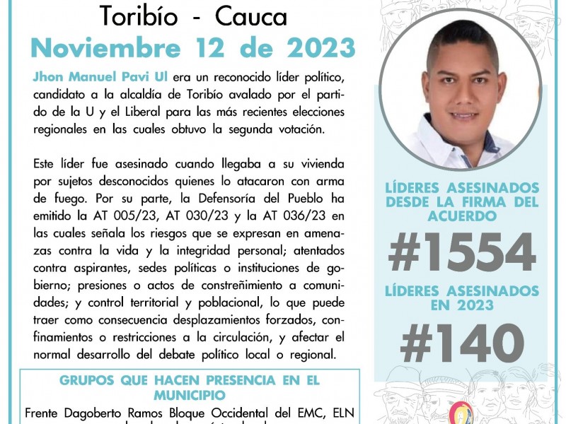 Asesinan en Colombia a concejal indígena