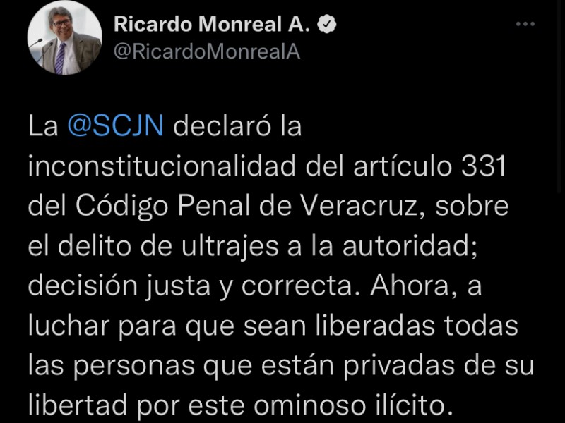 Así celebró Monreal inconstitucionalidad de ultrajes en Veracruz
