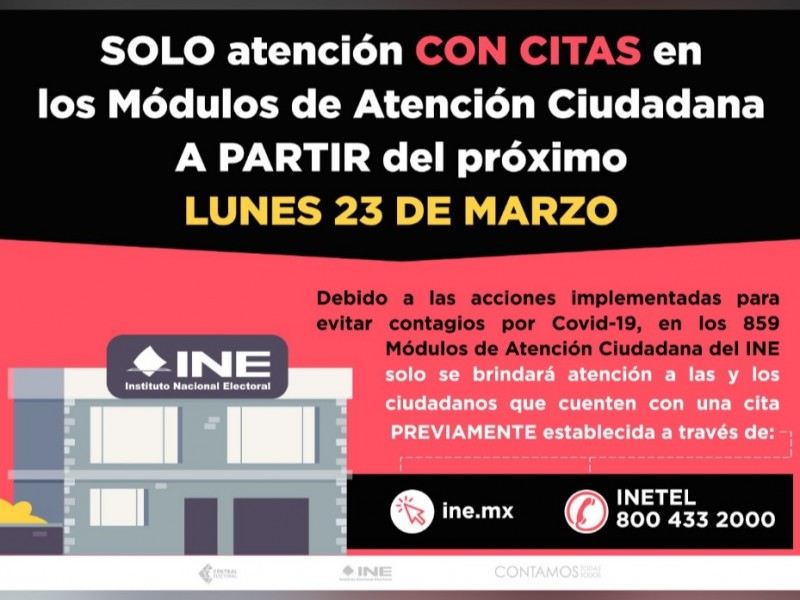 Atención en Ine será solo con cita previa