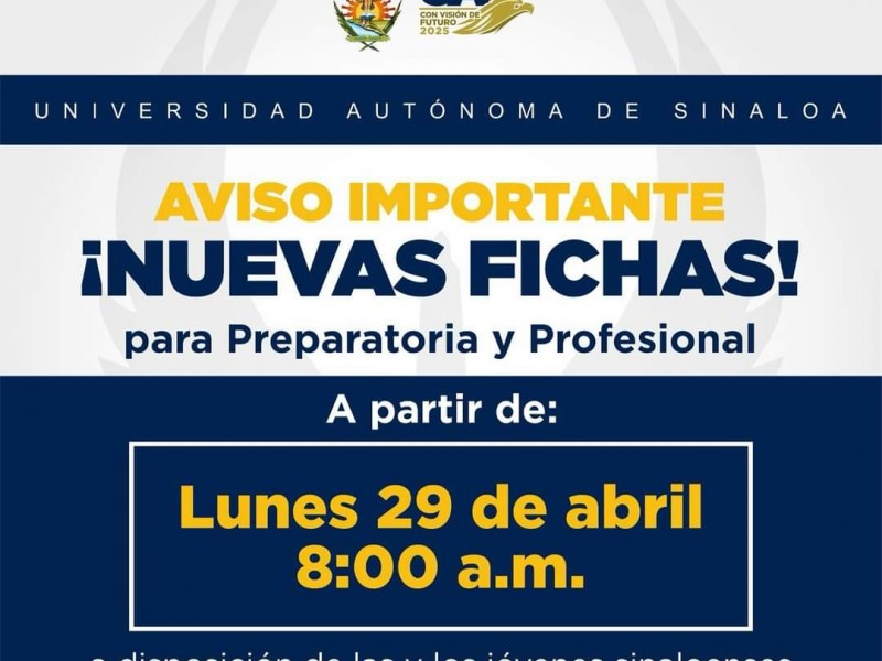 ¡Atención! Este lunes UAS ofertará nuevas fichas de preinscripción