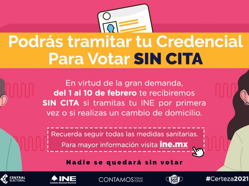 Atenderá INE sin cita previa