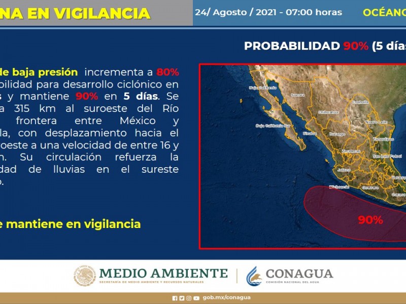 Aumenta a 80% potencial ciclónico en el Pacífico