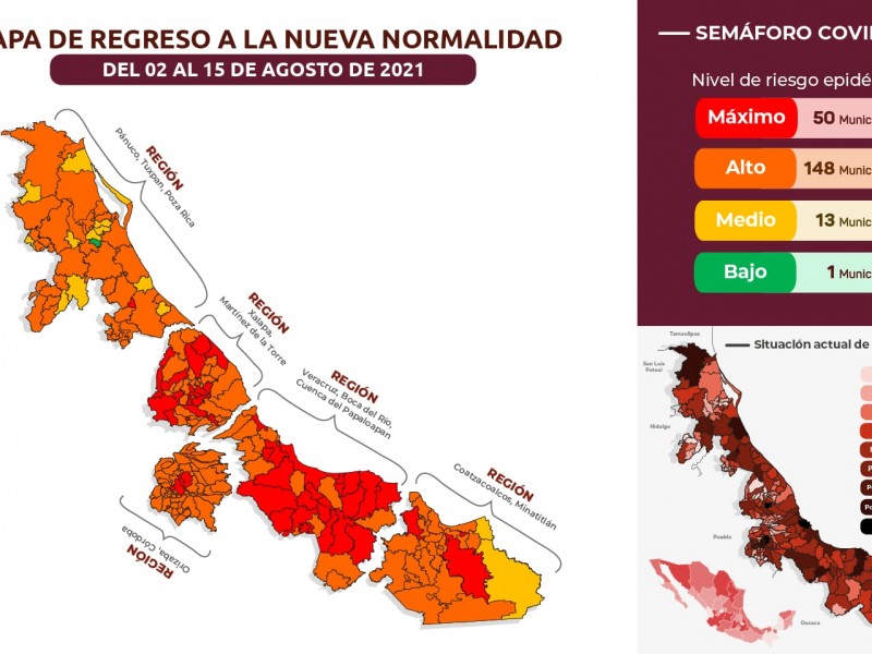 Aumentan a 50 los municipios veracruzanos en Rojo