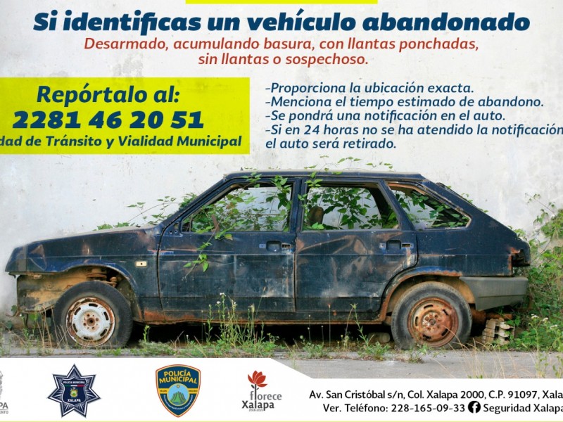 Autoridades exhortan a reportar autos abandonados en Xalapa