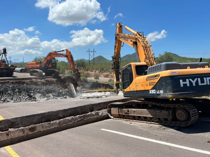 Avanzan trabajos de reparación de puentes colapsados en Guaymas-Empalme