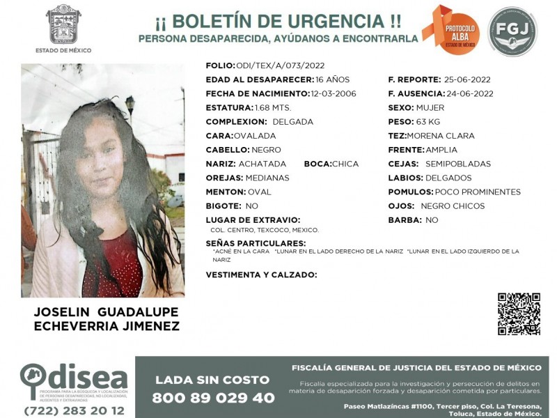 Ayuda para localizar a Joselin Guadalupe de 16 años