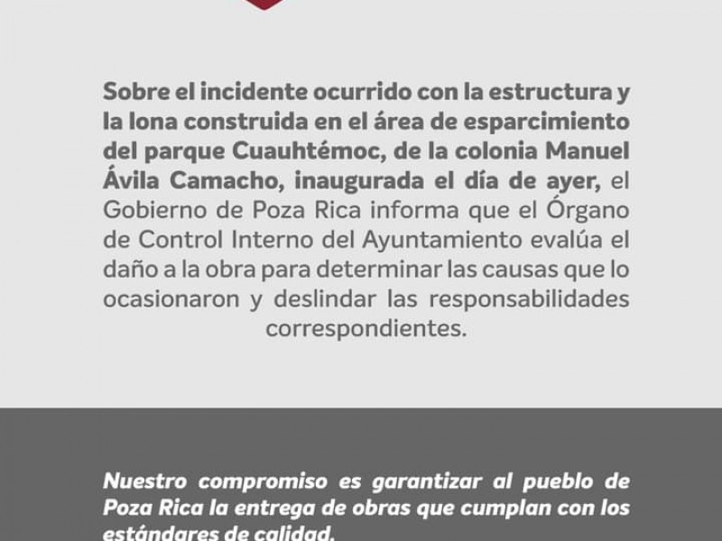 Ayuntamiento de Poza Rica responde ante colapso de estructura