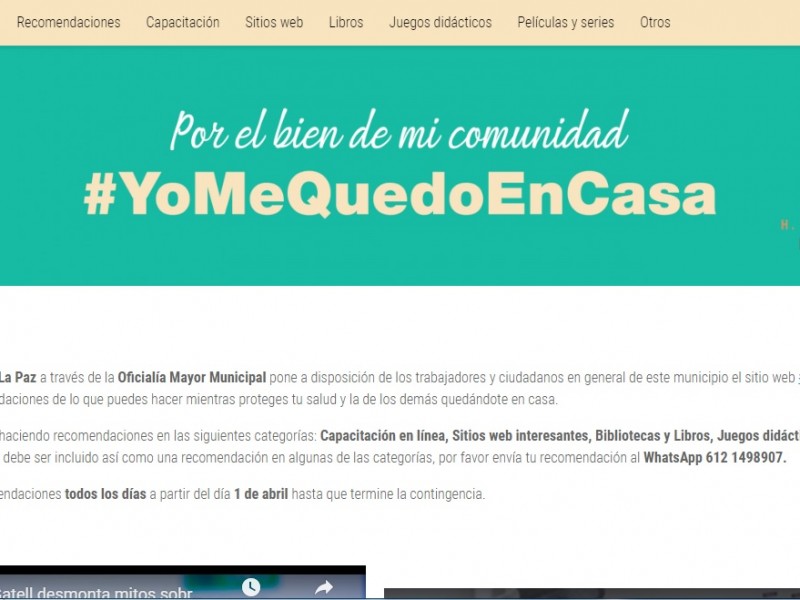 Ayuntamiento paceño activa portal con recomendaciones para cuarentena en casa