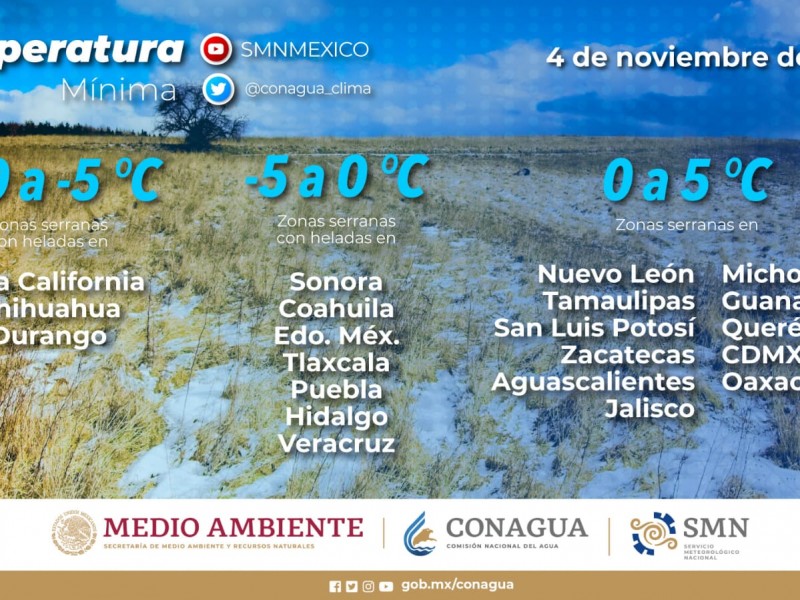 Bajas temperaturas y hasta heladas para zonas serranas de Puebla
