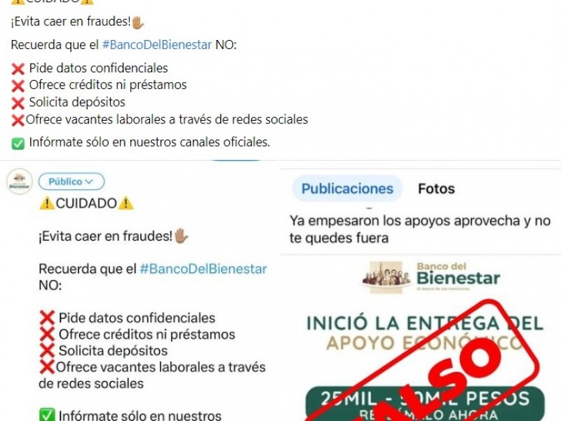 Banco del bienestar alerta por fraudes en redes sociales